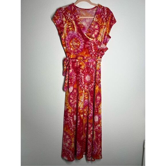 Floral Print Tie Dye Dress midi Vneck Approximately Size M - Picture 1 of 16